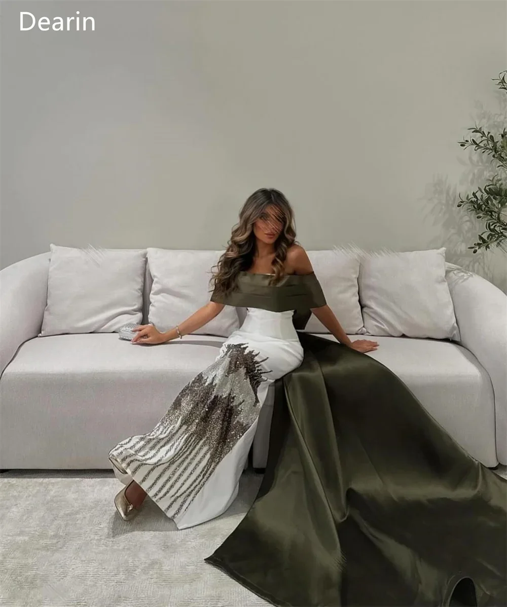 Customized Saudi Arabia Dearin Off-the-shoulder Column Floor Length Skirts Sequin Bespoke Occasion Dresses Formal Gown Evening P