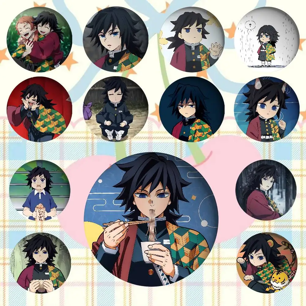 Anime T-Tomioka Giyuu Badges Fans' Cartoon Lapel Pins Brooch Emblem Trinkets Gifts Folks Backpack Decor Jewelry Pieces