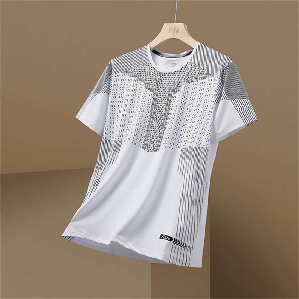 T Shirt For Men Breathable O-neck Short Sleeve Men T shirt Summer  Sports Quick Dry Material Men's Clothing Street Dazzling Cool