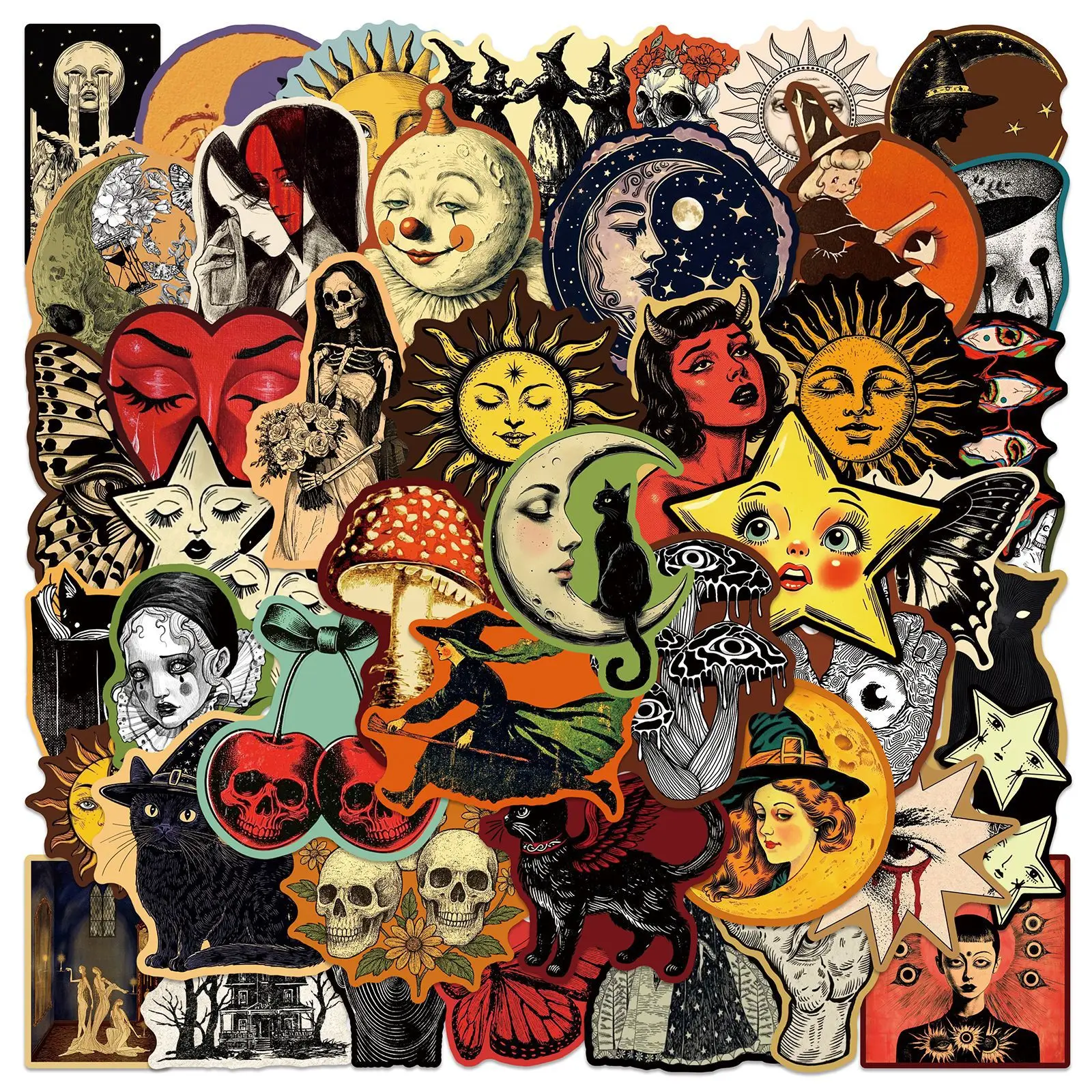 

50PCS Gothic Style Stickers Vintage Sun Moon Tarot Witchy Gothic Lovers Decorative Phone Case iPad Waterproof Stickers Kids Toy