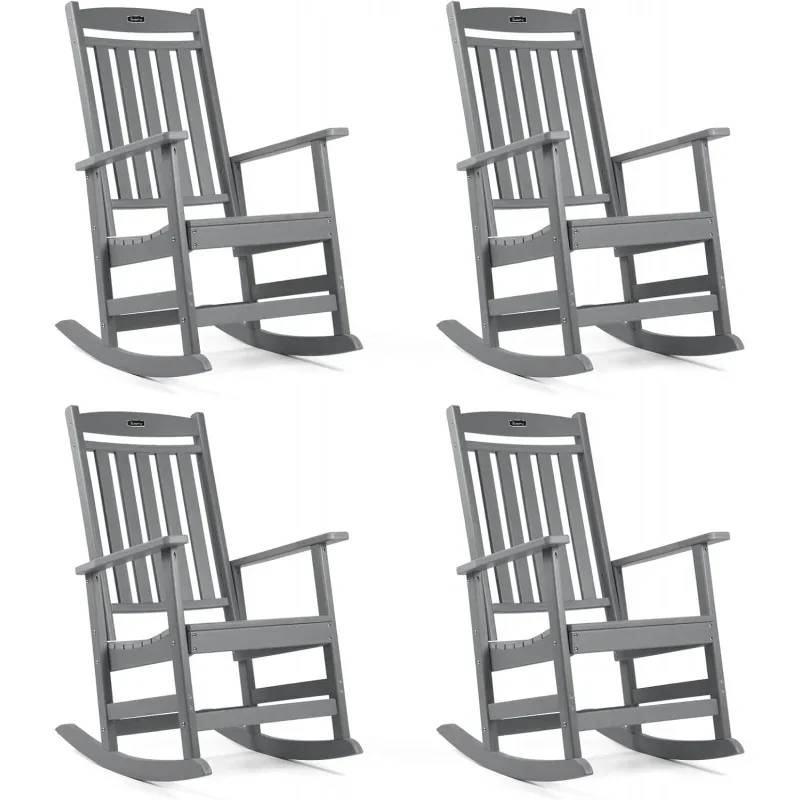 Patio Rocking Chairs Set of 4,Poly Lumber Rocker,All Weather Rocking Chair Outdoor,High Back Porch Rocker,CrackerRocking