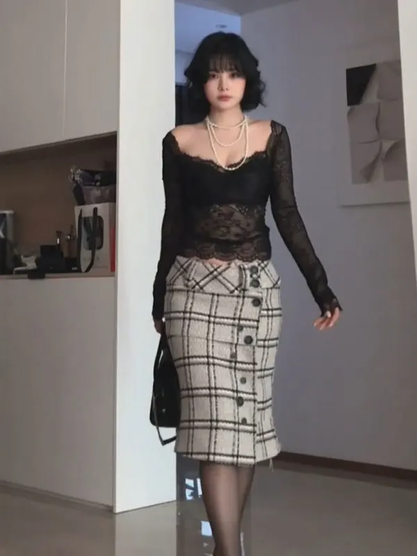 

Сексуальный кружевной топ-футболка из чистого кружева, облегающий, красивый, уникальный, для молодых женщин, осенний...