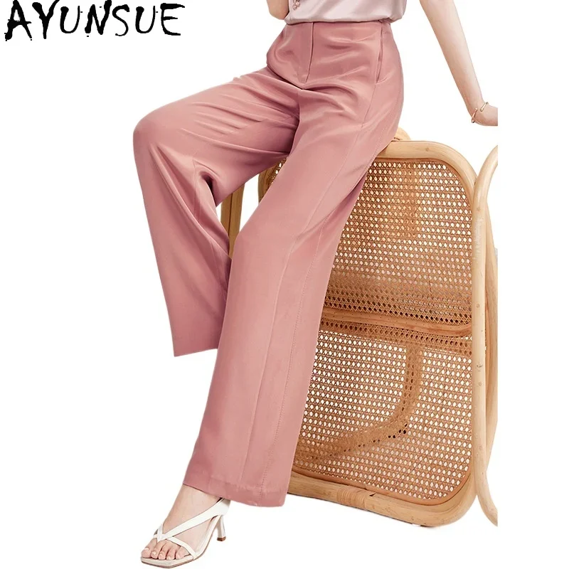 

AYUNSUE 95% Mulberry Silk Pants for Women Korean Fashion Trousers Womens Office Wear Wide Leg Pants Woman 2024 Summer Clothes 바지