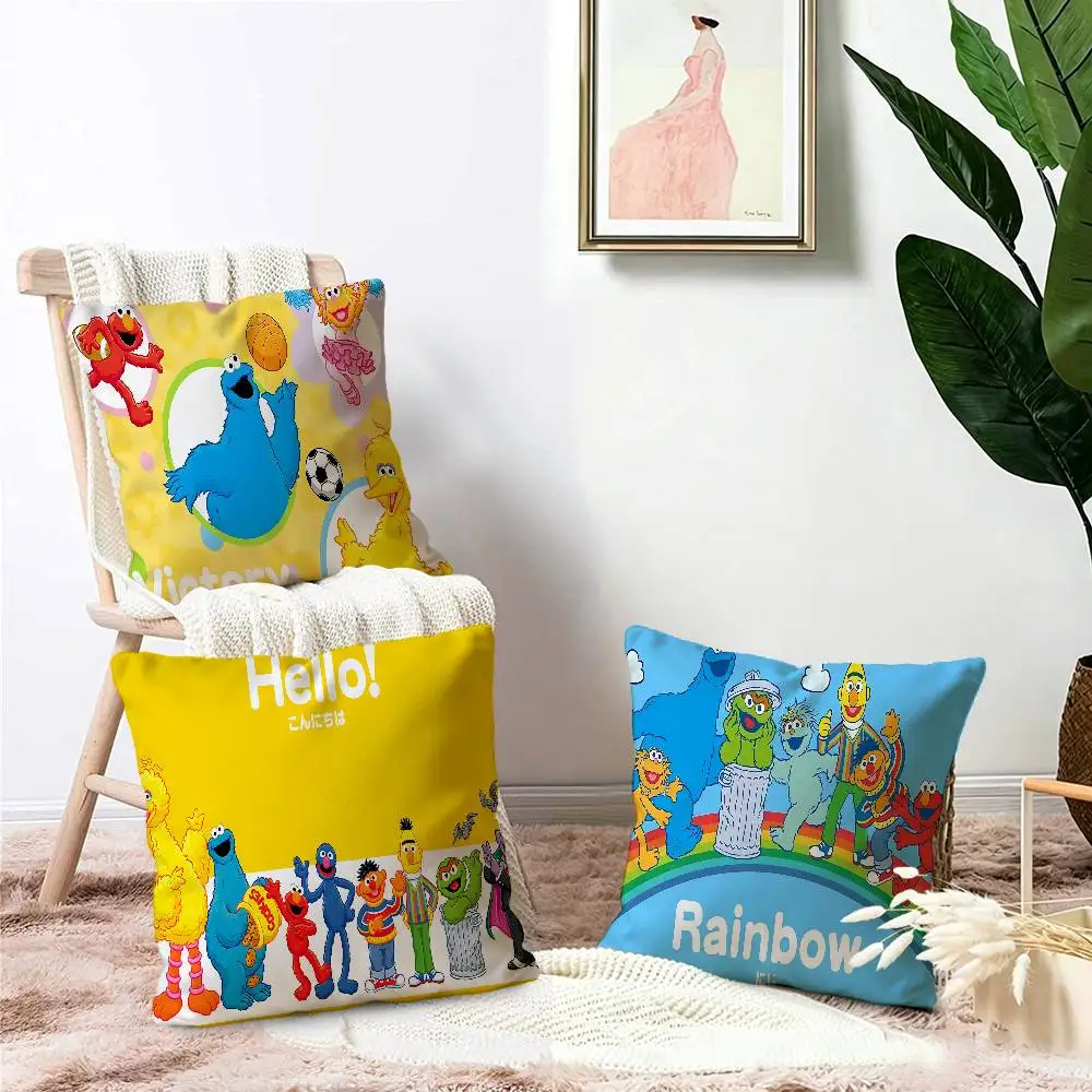 Sizes S-Sesame S-Street Pillow Covers Cartoon Sofa Decorative Home Double-sided Printing Short Plush Cute Cushion Cover