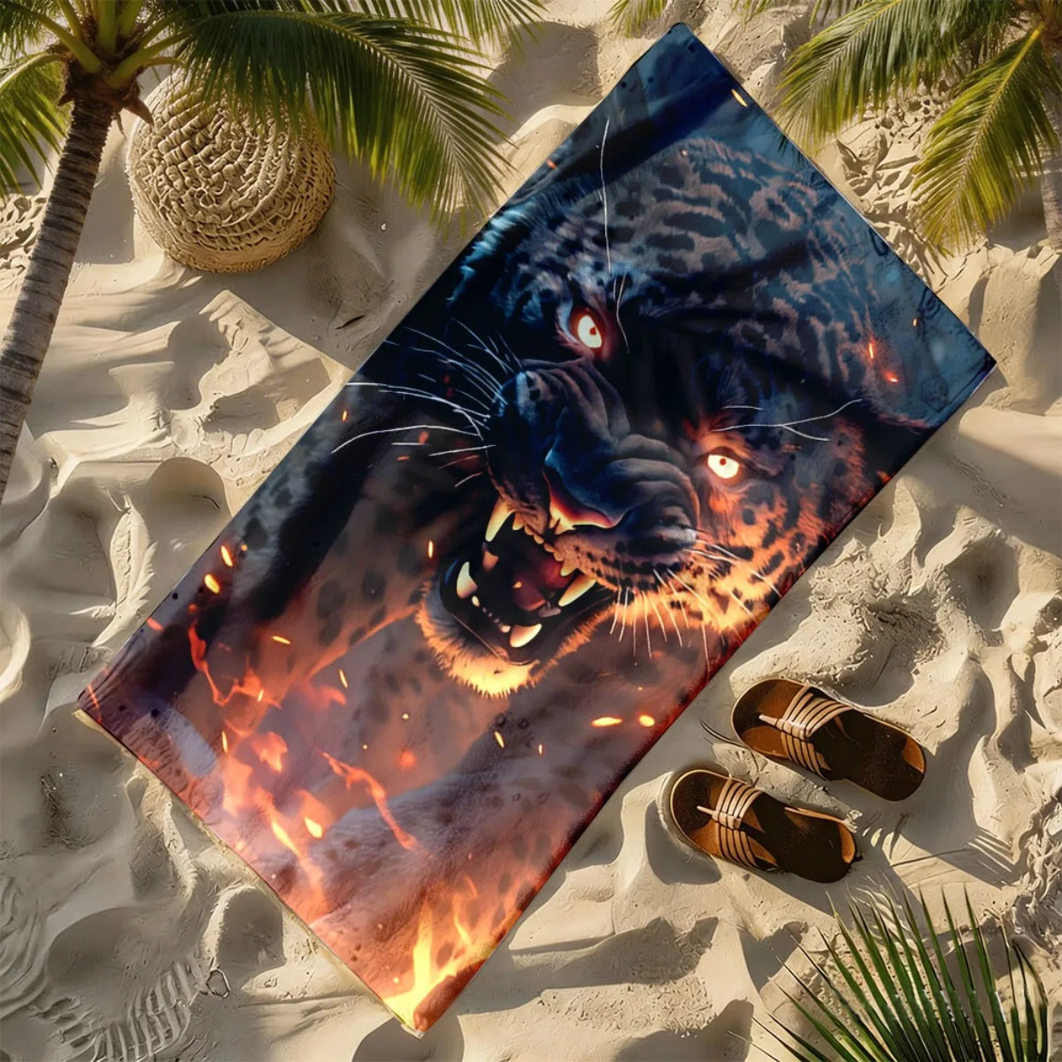 Dark Flame Black Panther Style polyester microfiber beach towel is highly absorbent, suitable for swimming and beach outings