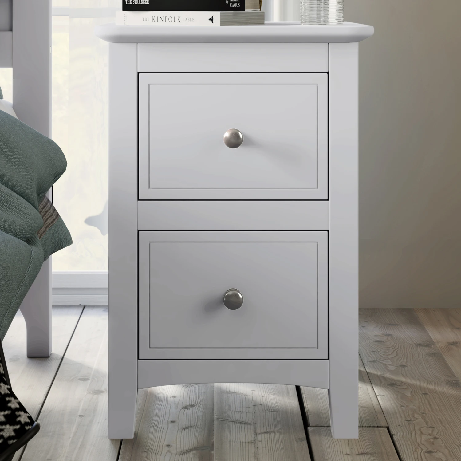 

2 Drawers Solid Wood Nightstand End Table in White