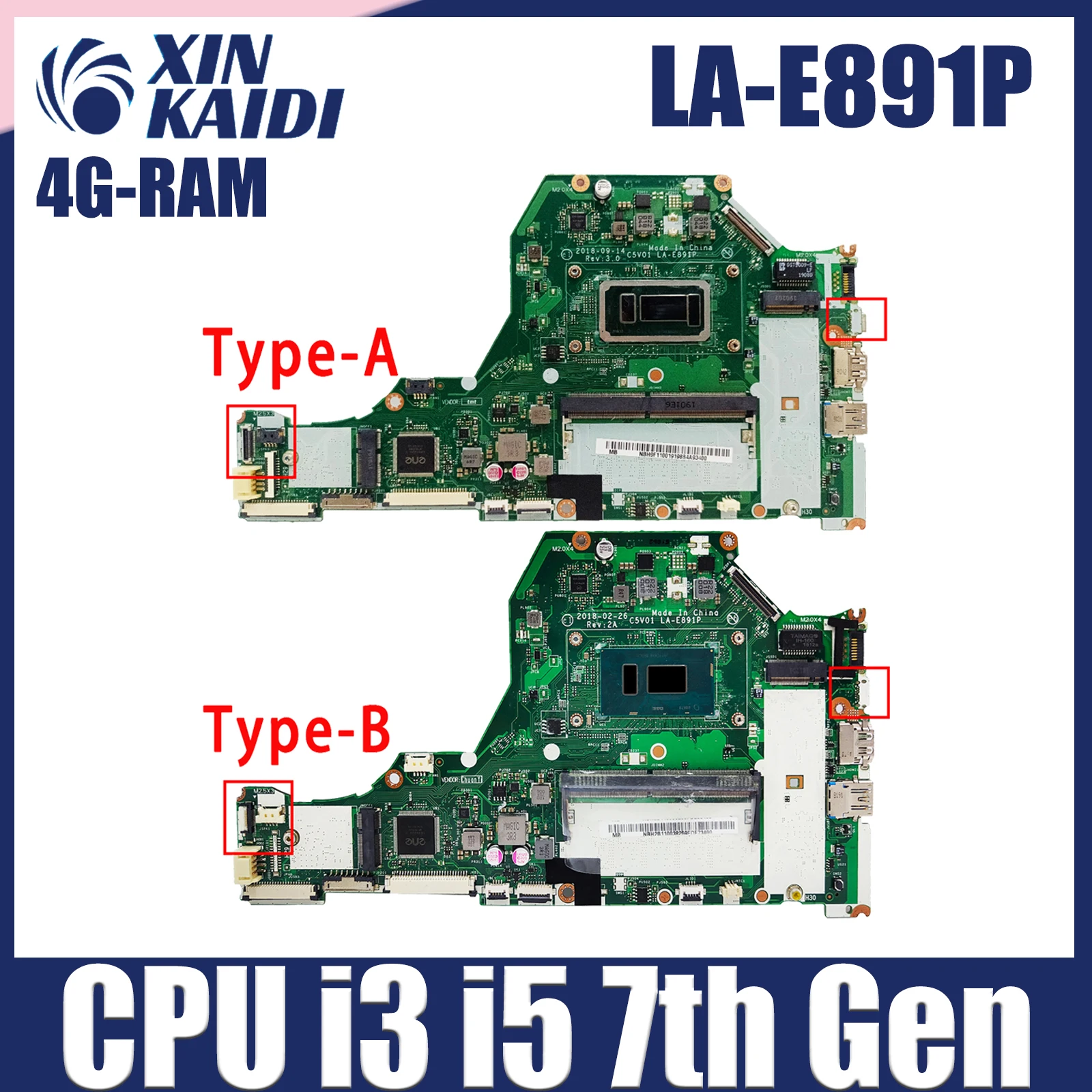 

LA-E891P Mainboard For Acer Aspire A515-51 A515-51G Laptop Motherboard With i3 i5 7th Gen CPU 4GB RAM 100% TEST OK