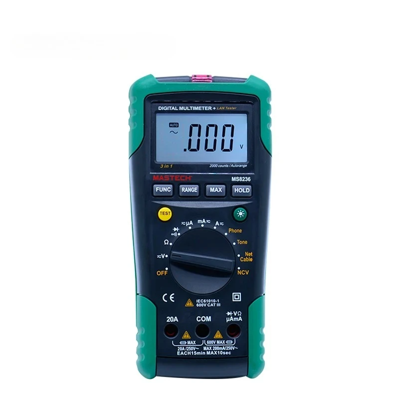 Professional MS8236 MASTECH Digital Multimeter + Network Cable Track Tester Tone Telephone Line Check Non-contact Voltage Detect