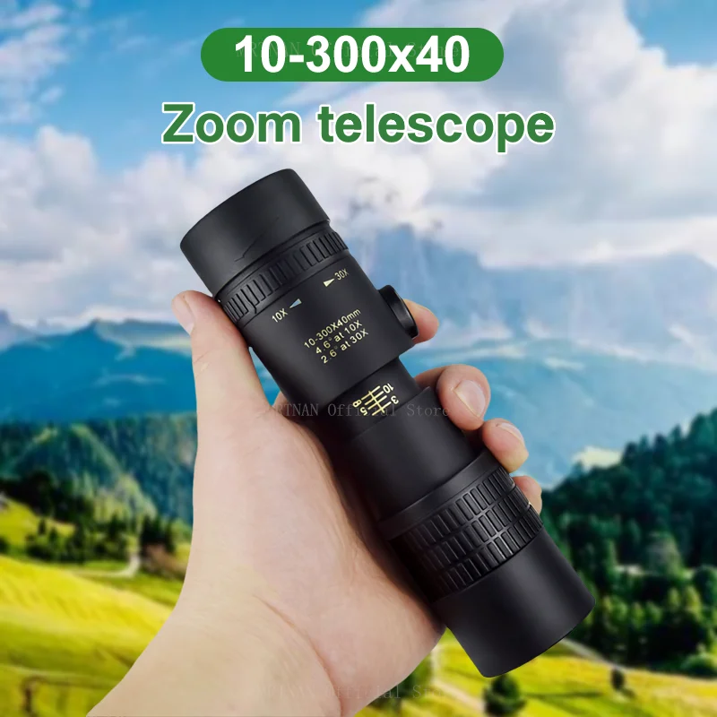 Portable Monocular Telescope 10-300X40 High Zoom Bak4 Prism Low Light Waterproof For Camping Travel Hunting Hiking