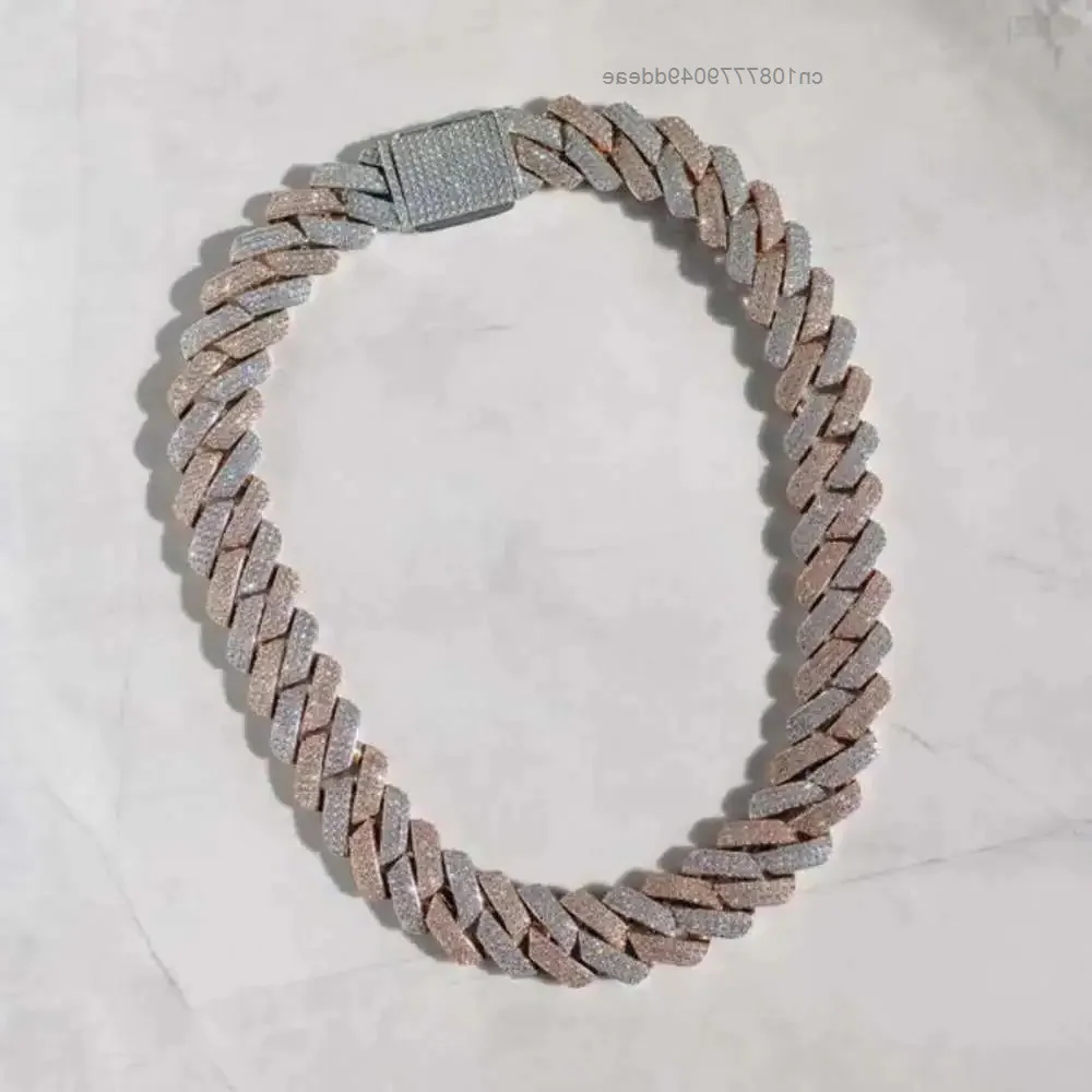 

Artificial Diamond Chain for Man Iced Out Vvs Moissanite Hip Hop Cuban Link Chain Necklace Two Tone White and Rose Gold Chains