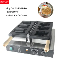 XEOLEO Elektrische Waffelmaschine mit Cartoon-Kitty-Katze, 1800 W, offener Mund, Kitty-Form, Taiyaki-Maschine, Eis-Waffeleisen