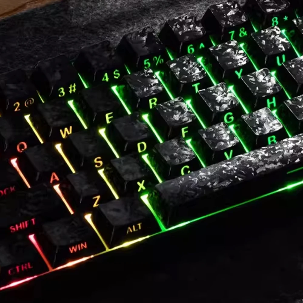 Carbon Fiber 2.0 Keycaps, Side Engraved Backlit, CHERRY Profile, Forged Carbon Texture, Fits 60/64/68/75/87/98/104/108 Keyboards