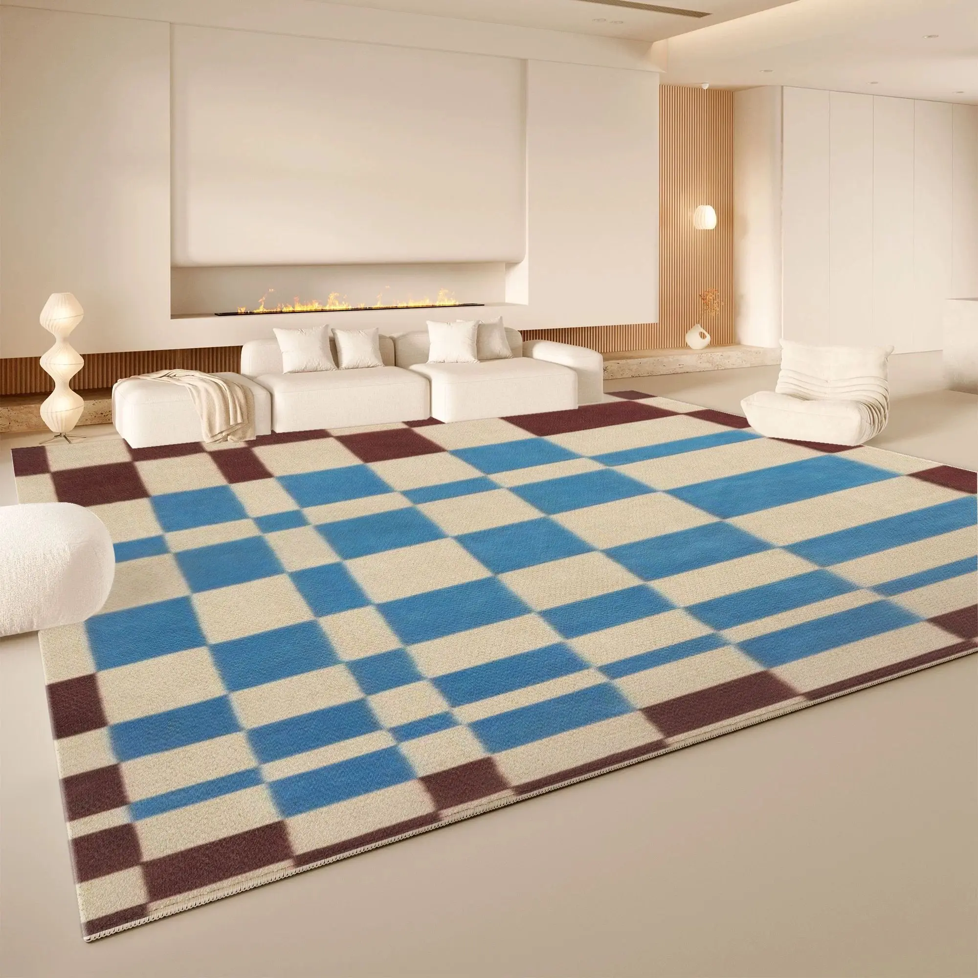 VIKAMA Morandi Curved Color Block Area Rug Washable Non Slip Living Room Carpet Minimalist Abstract Home Floor Decor Rug
