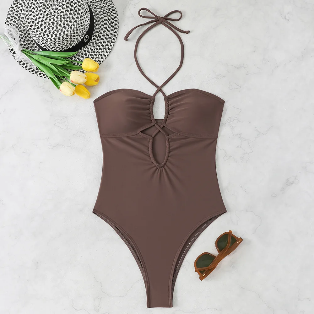 

Сексуальные простые купальники-халтеры с завязками, цельные купальники с вырезами, бикини, боди, женские купальники, танкини