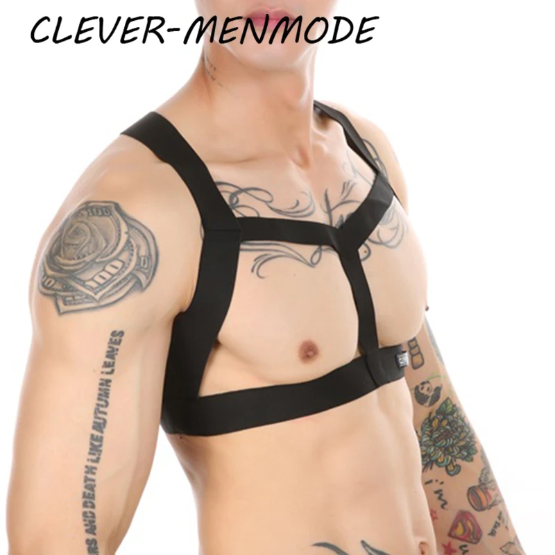 CLEVER-MENMODE Men\'s Sexy Harness Hollow Out Body Bondage Belt BDSM Chest Halter Exotic Lingerie Fetish Costumes Club Stage Wear