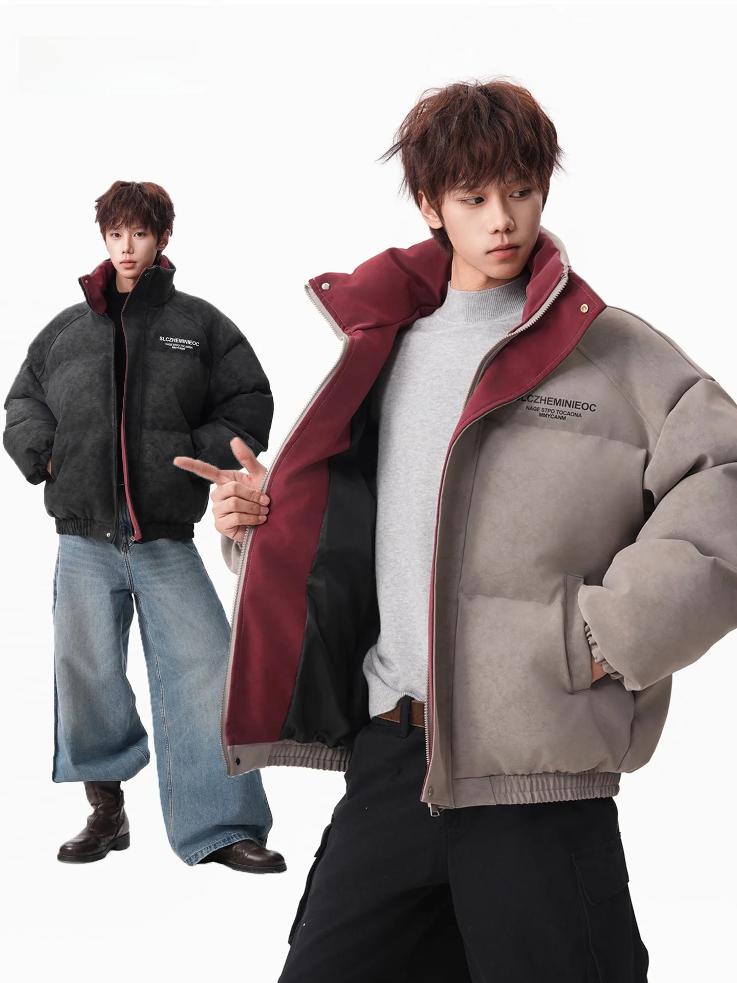 

American Sle Matte Dyed Stand Collar Pu Leather Cotton Jaet Men Winter Waterproof Windproof Bread Thi Warm Couple Cotto...