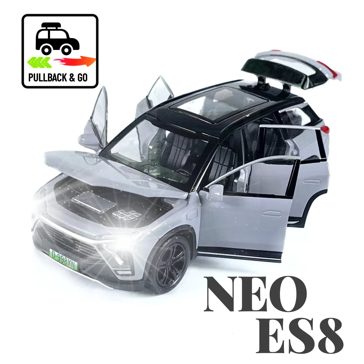 

Scale 1:32 Neo ES8 Pullback Car Toy with Lights Engine Sound, Metal Diecast Car Model Miniature Gift Kid Boy Toy