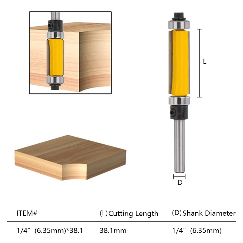 XCAN 1 buah Mata Bor Router Karbida 1/4 inci dengan Bearing Atas untuk Pemangkasan Kayu, Mata Bor Router Lurus 1-1/2 inci untuk Pertukangan Kayu