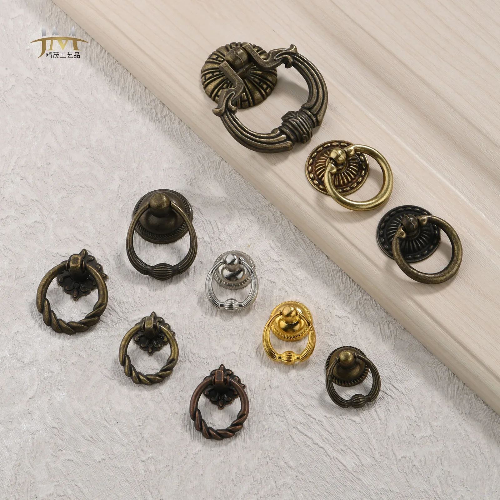 Antique retro European bronze handle ring drawer single hole pull ring cabinet door furniture hardware