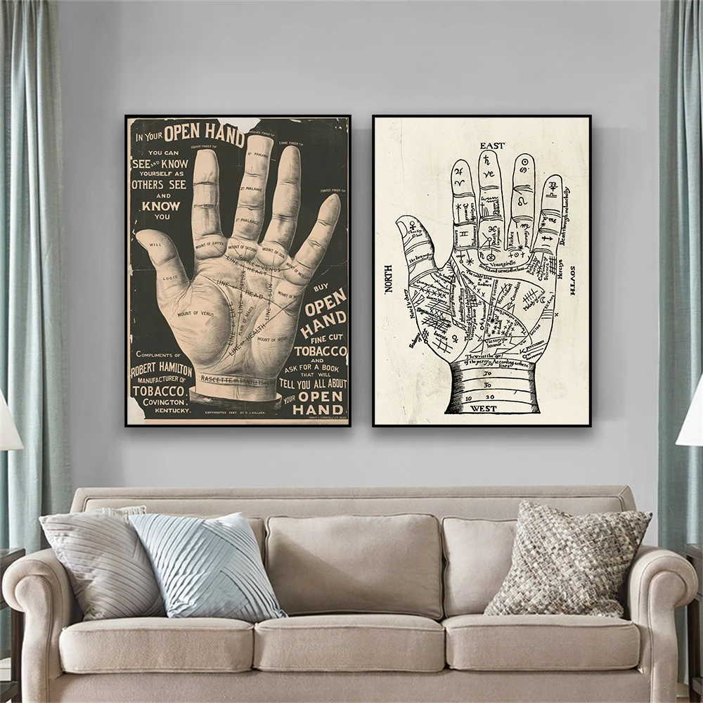 

Vintage Palmistry Matte Poster Palm Reading Palmistry Fortune Telling Art Print Wall Art Canvas Painting Witchy Home Decor