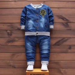Denim Long Sleeve Coats+Pants 2pcs Baby Kids Newborn Spring Autumn Boys Tracksuit Fashion Letter Children's Sport Outfits 1 2 4Y