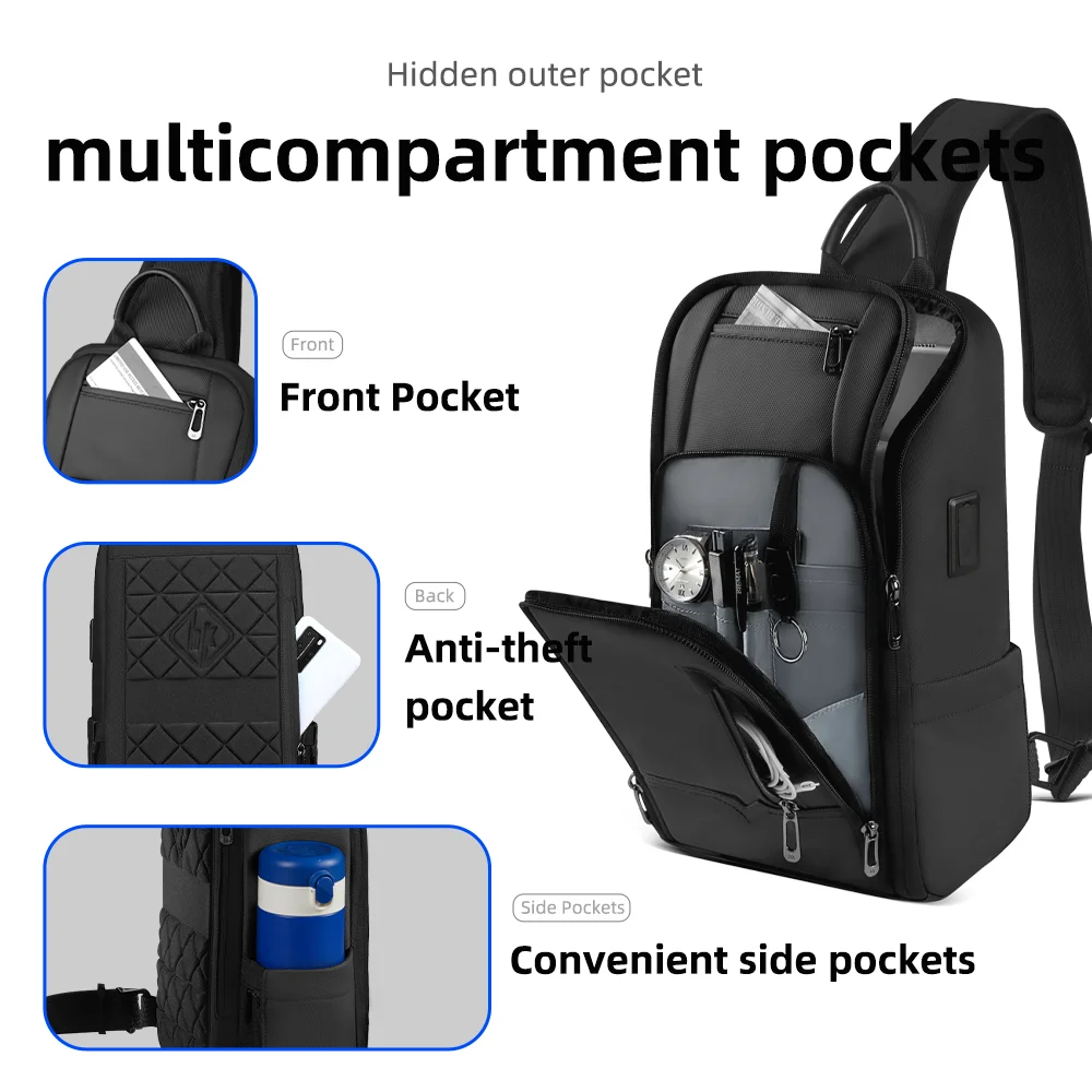 Heroic Knight Multifunction Crossbody Bag For Men USB Waterproof Chest Bag Short Trip Messenger Pack Fashion Sling Satchel Bags