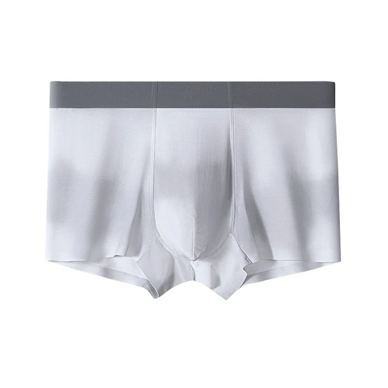 Gradient Ice Silk Boxer Briefs for Men Lightweight Seamless Quick Dry Daily Wear Mid Waist Underwear Youth U Convex Pouch Trunks