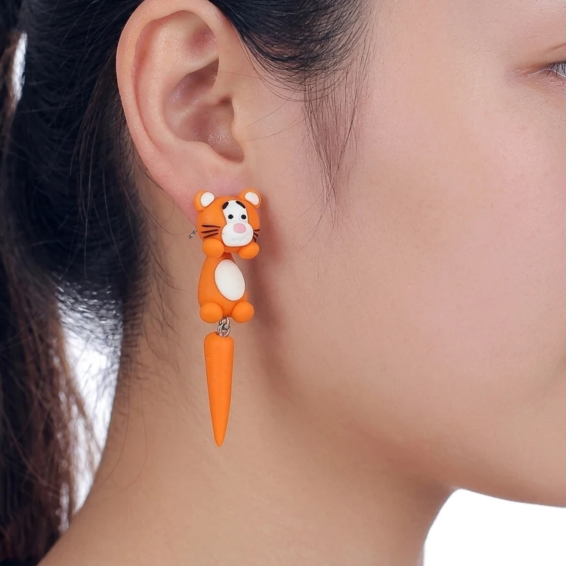 Handmade Tiger Polymer Clay Stud Earrings For Women Cute 3D Animal Front Back Ear Jackets Brincos Piercing Jewelry