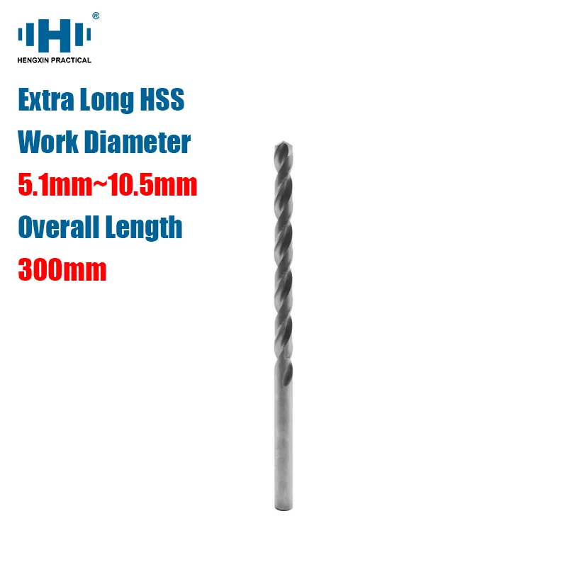 Broca Diâmetro em Aço de Alta Velocidade Abridor de Furos Ferramentas Torções Longo Estendido Hss Alumínio Ferro Metal Plástico Madeira 5.1 Mm10.mm 300 mm