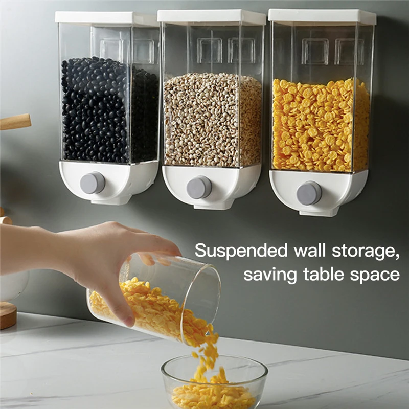 1.5L Wall Mounted Separate Rice Bucket Kitchen Cereal Dispenser Transparent Grain Jar Food Storage Box Container Sealed Tanks