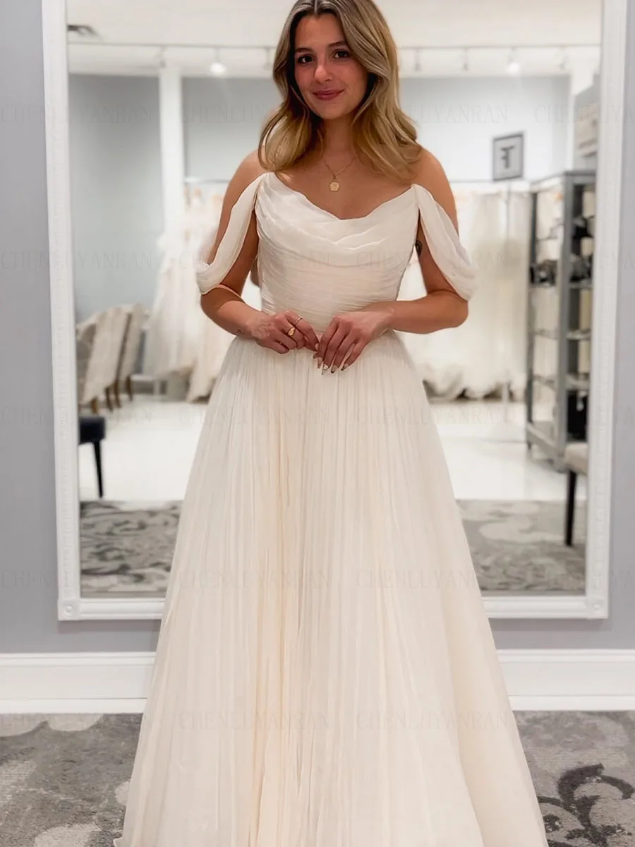 

Pleat Simple Wedding Dresses Off-Shoulder A-Line Tulle Bride Dress Cheap High Quality Dresses For Women 2023 Robe De Mariee