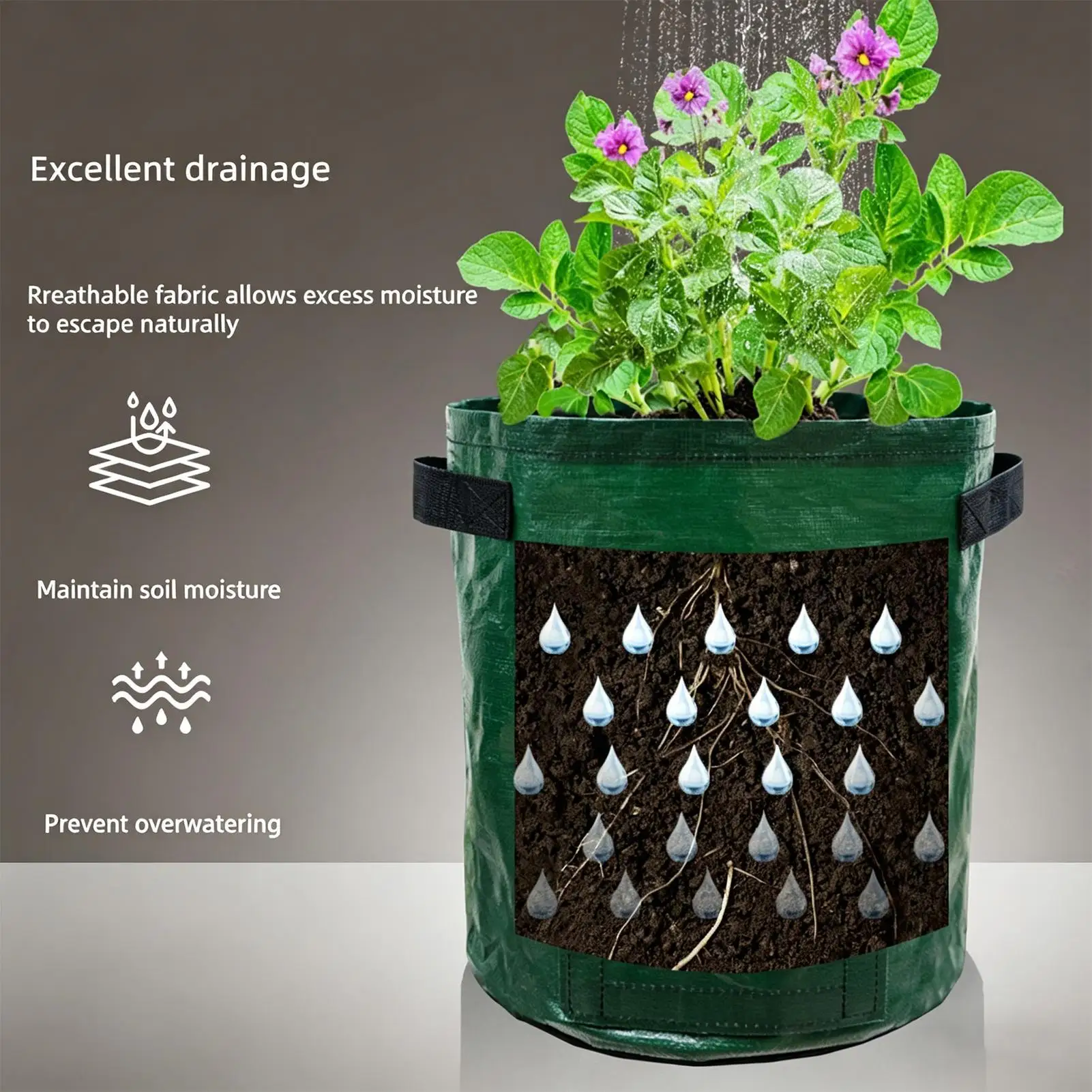 Planting Bags 4-Pieces Fabric Greenhouse Flower Bucket Growing Bags With Flap And Handles For Indoor Vegetable Flower Nursery