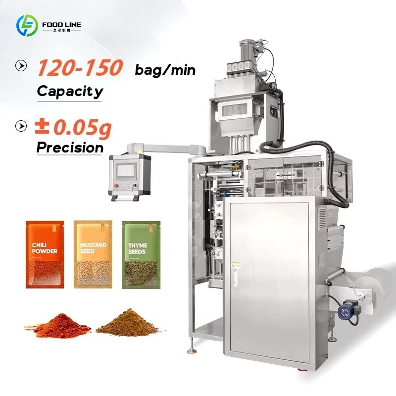 Automatic Multi Lanes 4 Sided Seal Chili Pepper Seasoning Salt Spice Powder Sachet Packing Machine