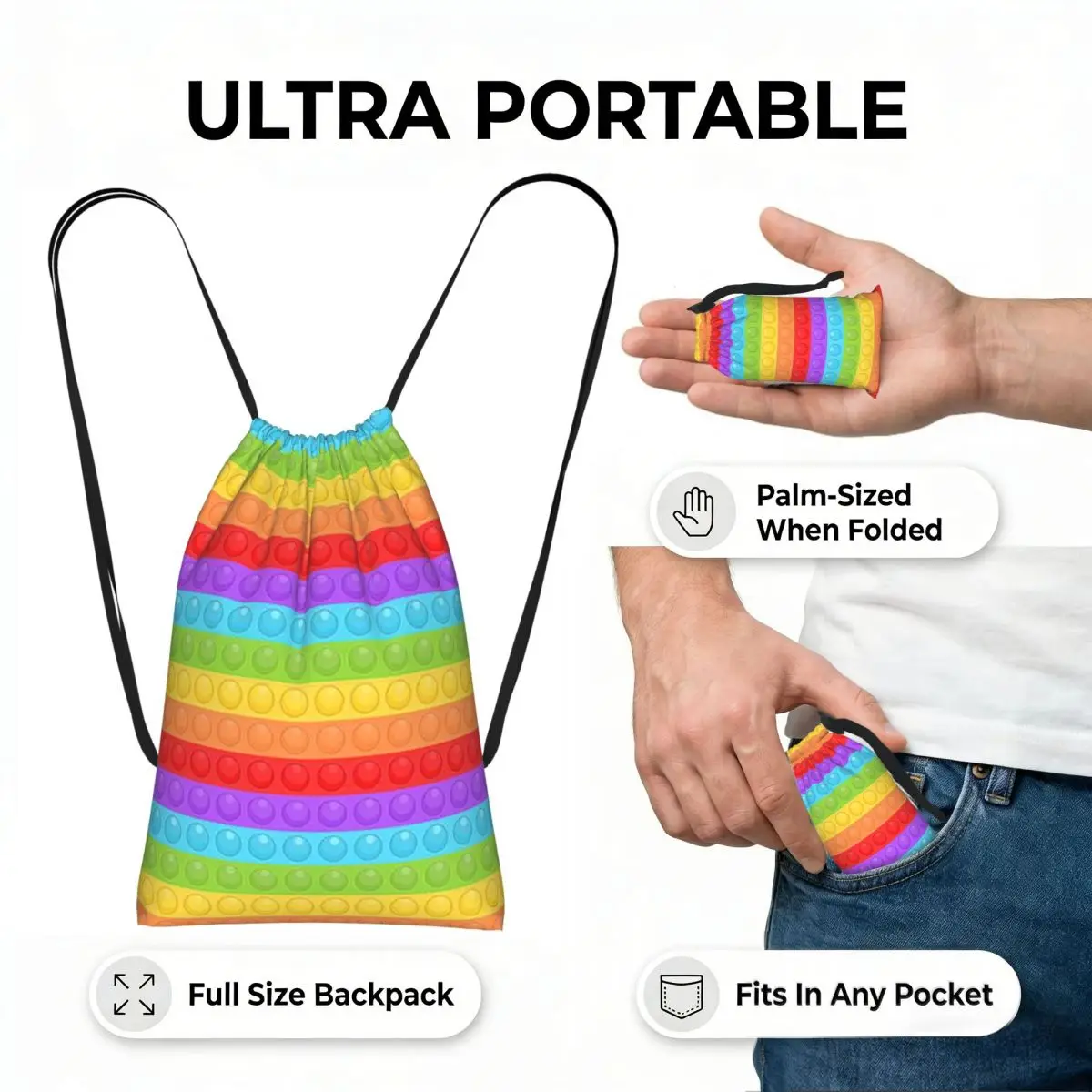 Premium Vector Pop It Seamless Pattern Drawstring Backpack Sports Gym Bag Lightweight Foldable Storage Drawstring Bag Men Women
