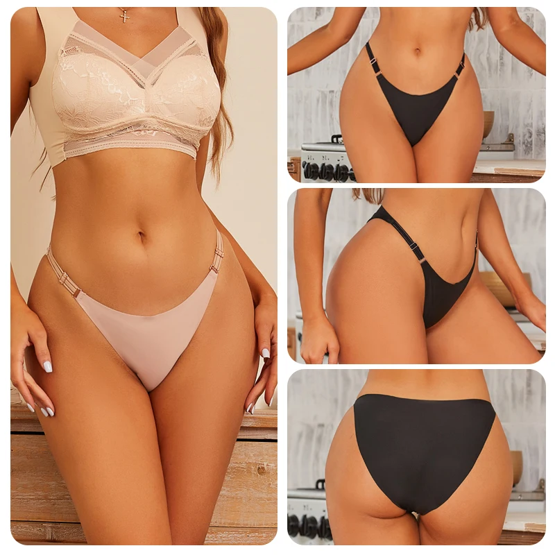 2PCS/Set Women Seamless Panties Sexy Low Waist  Adjustable Strap Briefs Female Solid Color Underwear Ladies Intimates Lingerie