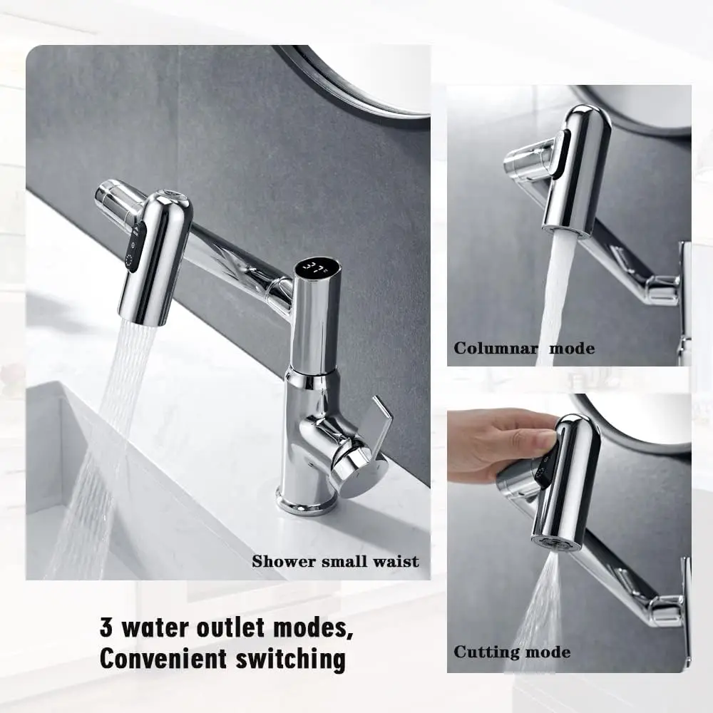 KEMAIDI Smart Digital Display Bathroom Faucet 360 Rotation Multi-function Basin Faucets Hot Cold Water Mixer Wash Tap Deck Mount