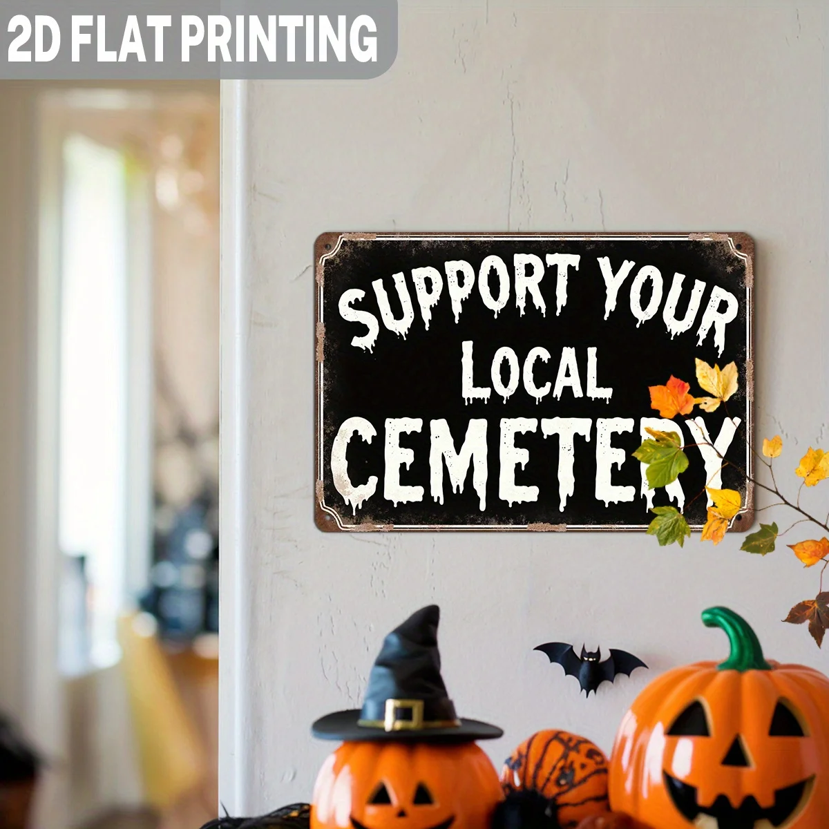 2D Flat, 1pc Vintage Halloween Metal Wall Sign - 