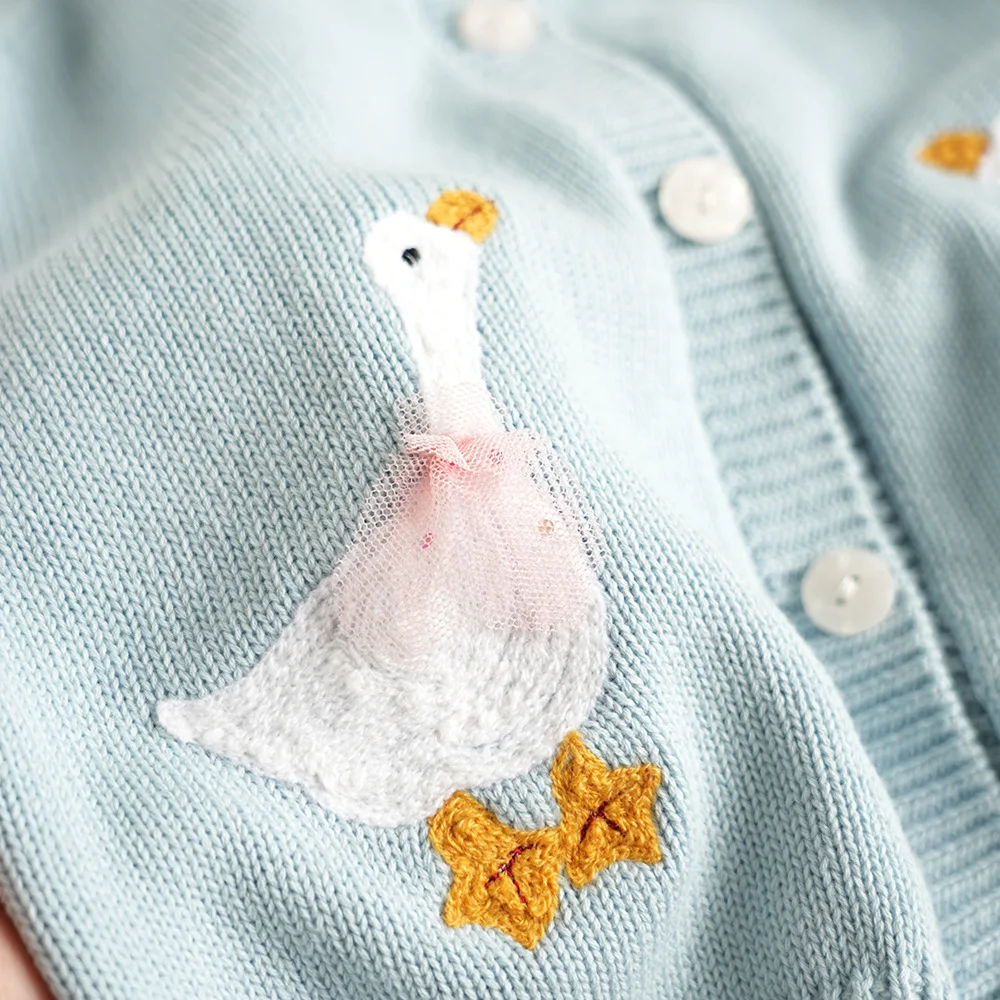2026 New Autumn Winter Children Cotton Knitted Sweaters Cartoon Embroidery Baby Girls Cute Casual Cardigan Sweater