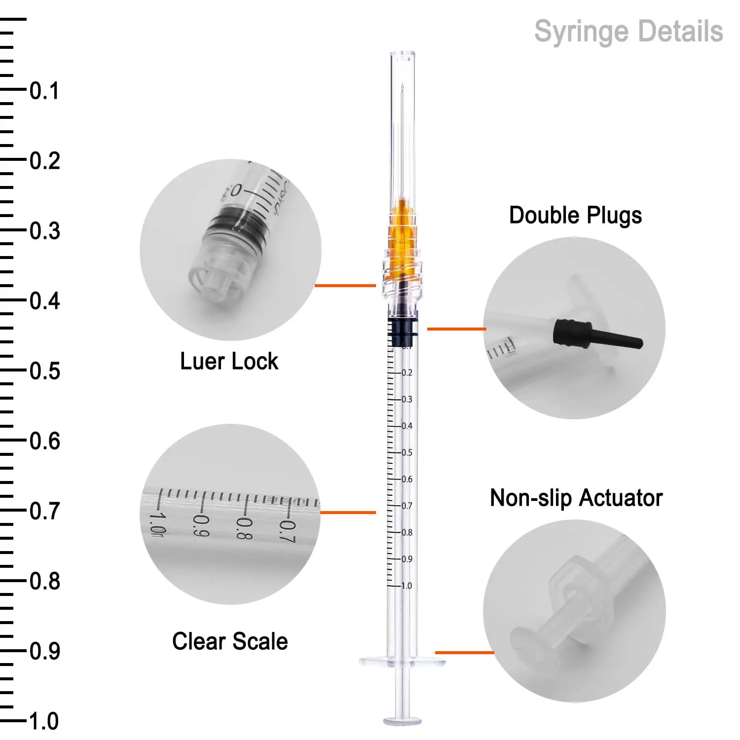 100 حزمة 1 مل 1 سي سي حقنة قفل لور مع إبرة 25 جرام 1 بوصة معقمة معبأة بشكل فردي للتوزيع الصناعي والمختبرات العلمية