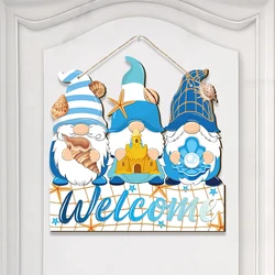 Summer Welcome Sign Wooden Beach Gnomes Hanging Sign Hawaii Door Sign With Ropes Hanging Decoration