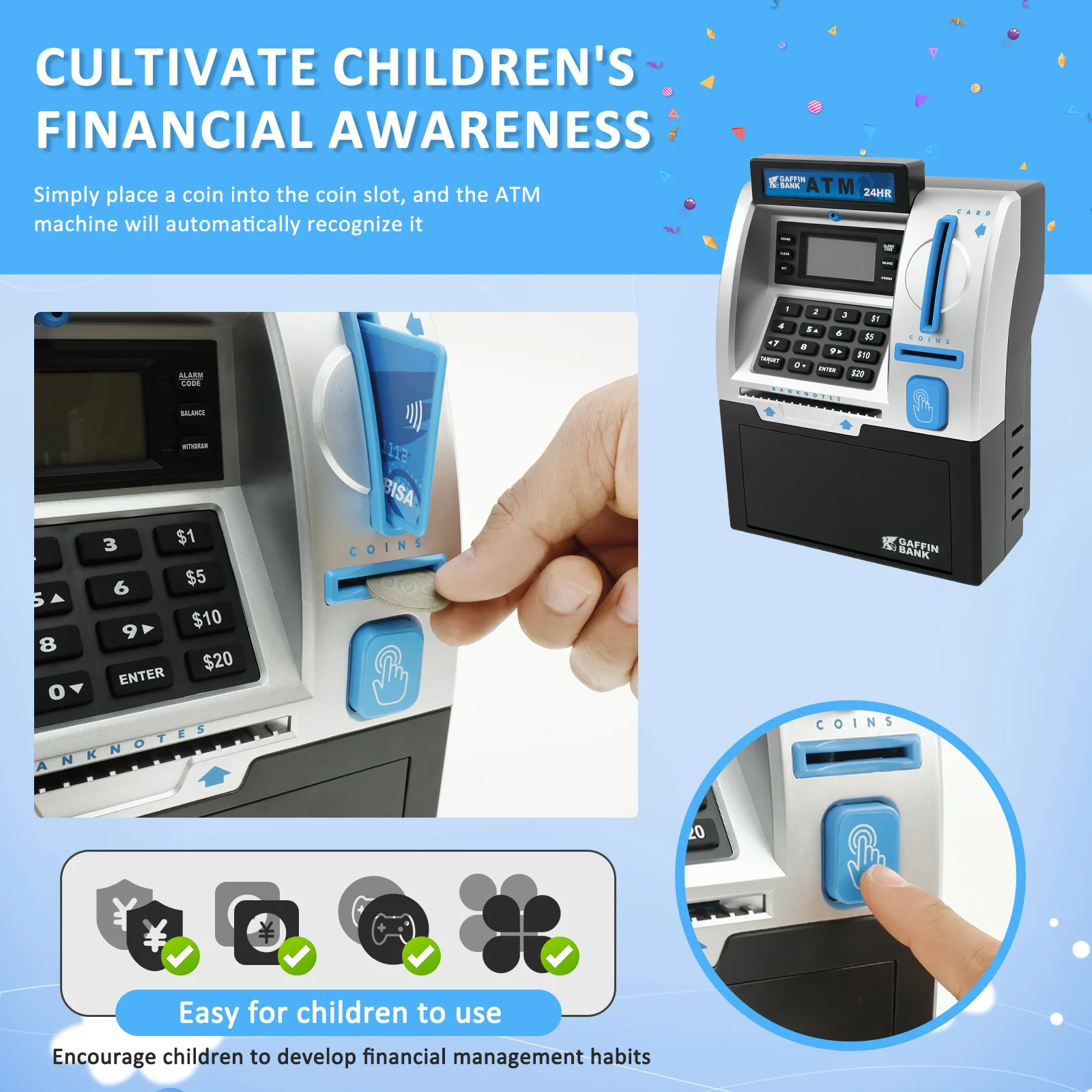 بنك الخنزير الإلكتروني التلقائي عملات آمنة صغيرة النقدية توفير صناديق المال كلمة المرور عداد رمز مفتاح قفل عملة البنك ATM هدايا الطفل #3