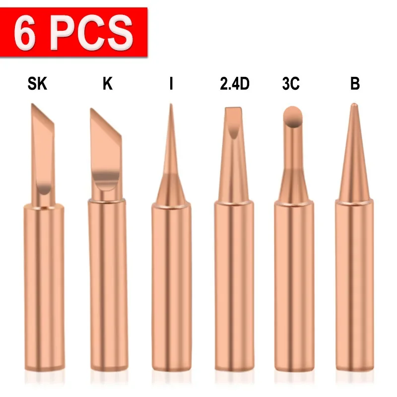 6pcs 5pcs 900M-T Copper Soldering Iron Tips Soldering Tip Set Lead-free Low Temperature Soldering Station Tool