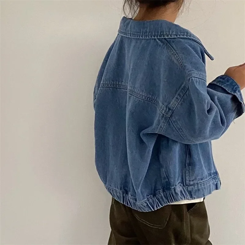 

Girl Jacket Korean Autumn New Children Heavy Soft Cowboy Zipper Jacket for Boys and Girls Fashion Cargo Jacket Kid Winter Coat