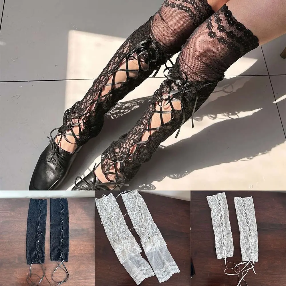 

Long Tube Fishnet Y2K Stockings Thigh High Hollow Lolita Over Knee Socks Strappy Ripped Vintage Lace Stockings for Women