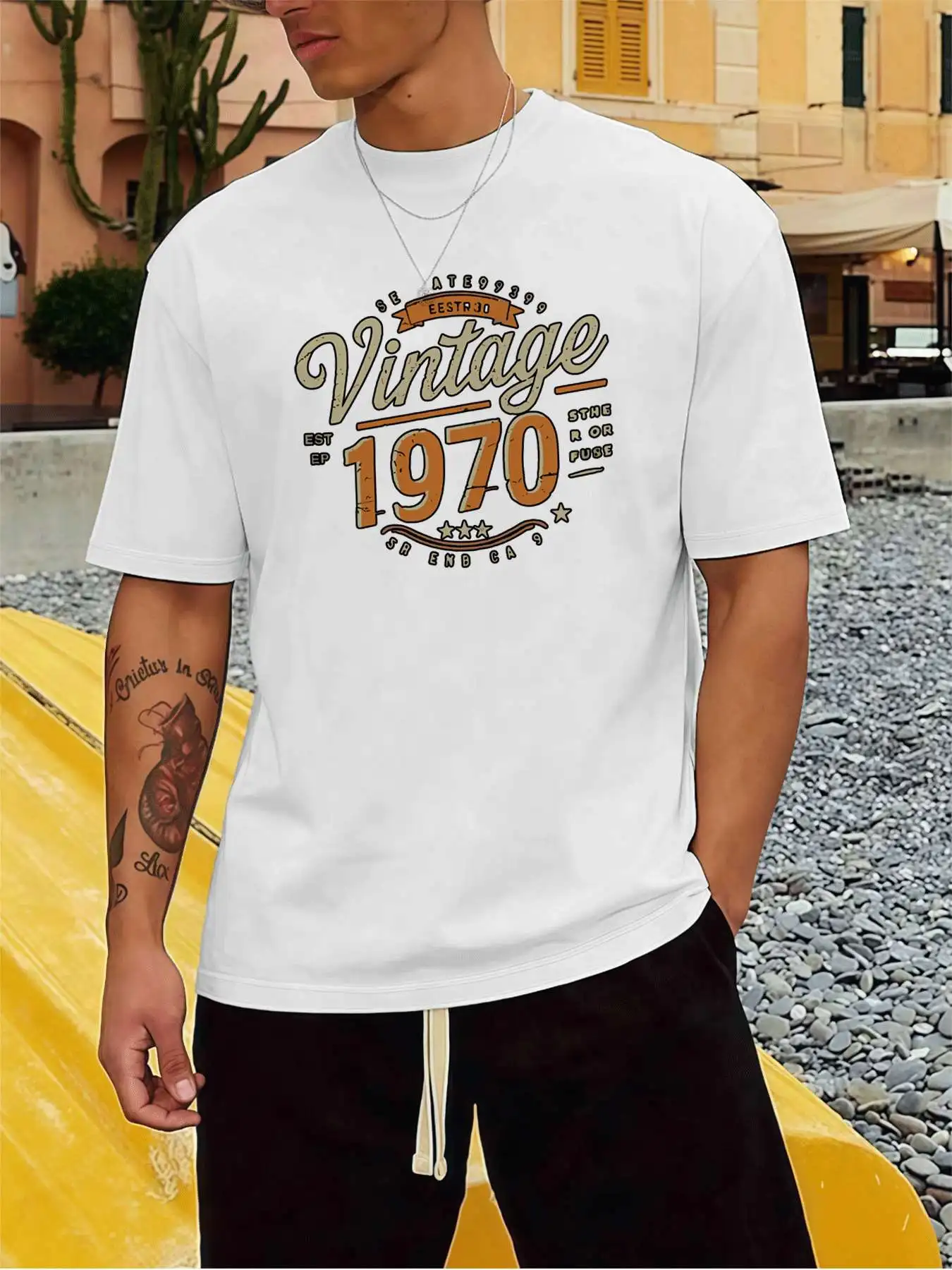 

Винтажная мужская футболка в стиле 1970-х годов, 220 г/м2, новая летняя повседневная футболка с круглым вырезом из чистого хлопка с короткими рукавами