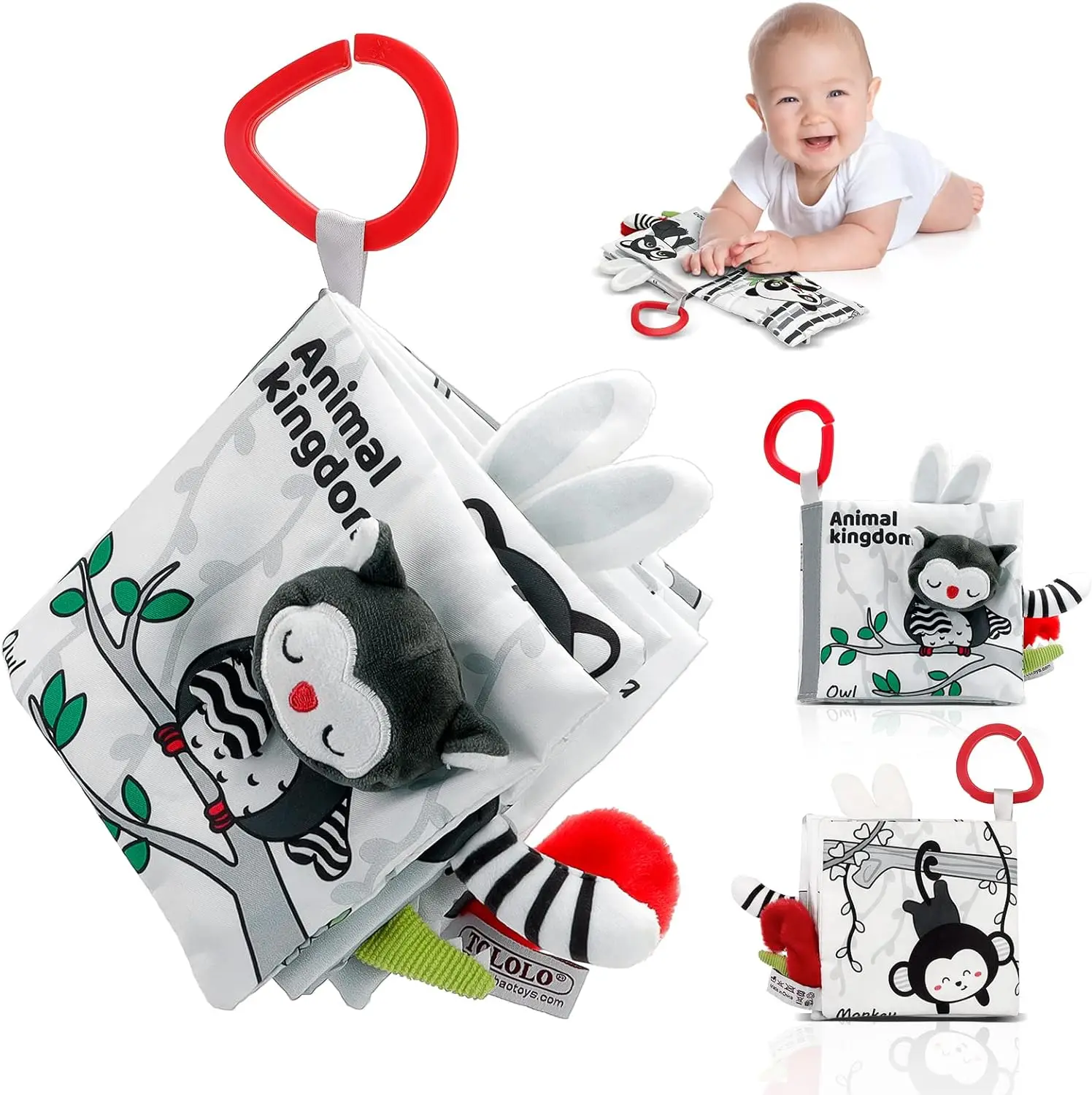 Baby Cloth Book High Contrast Sensory Crinkle Soft Fabric Book Early Learning Educational Toys Black and White Tummy Time Books