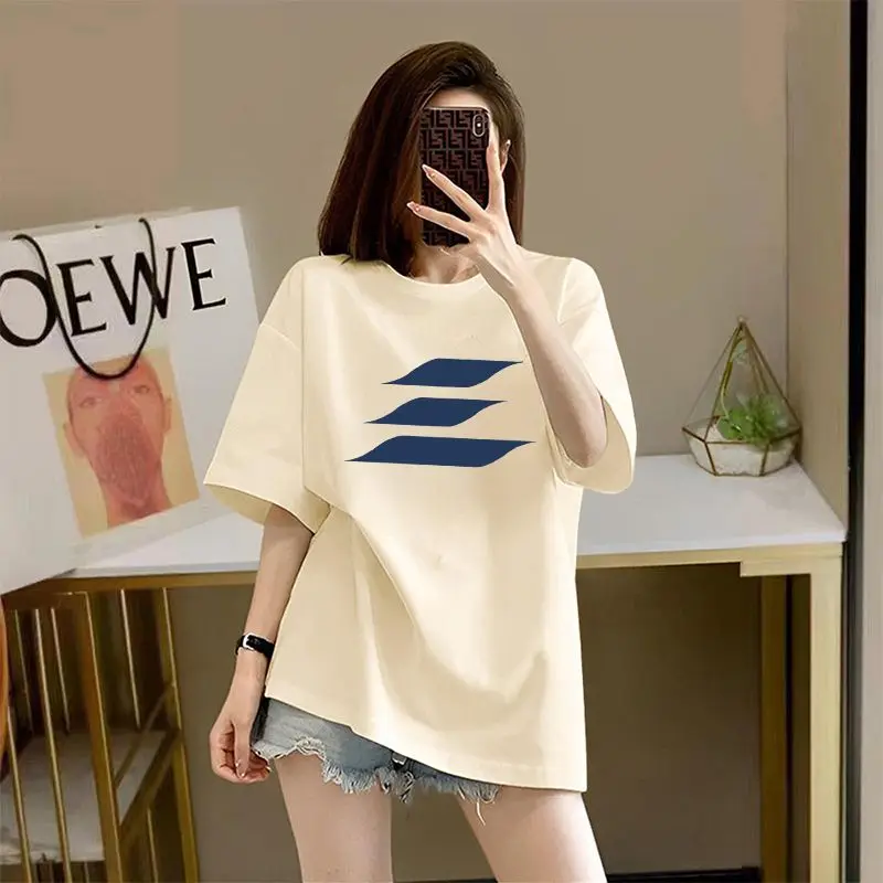 

Simplicity Fashion Versatile Summer T-Shirts Women's Round Neck Printing Young Style Casual Loose Short Sleeve Mid-length Tops