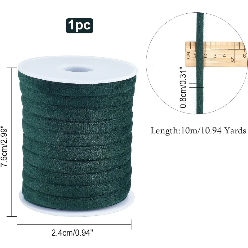 1 Roll 10m 8mm Dark Green Velvet Cord Soft Velvet Round Choker Cord DIY Craft Velvet Ribbon String with Spool for Choker