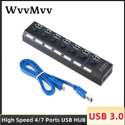 High Speed 4/7 Ports USB HUB 3.0 Adapter Expander Multi USB Splitter Multiple Extender with LED Lamp Switch for PC Laptop