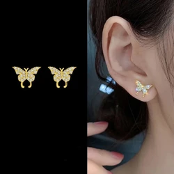 Sweet Full Crystal Butterfly Gold Color Stud Earrings for Women Punk Geometry Temperament Jewelry Accessories Girlfriend Gift